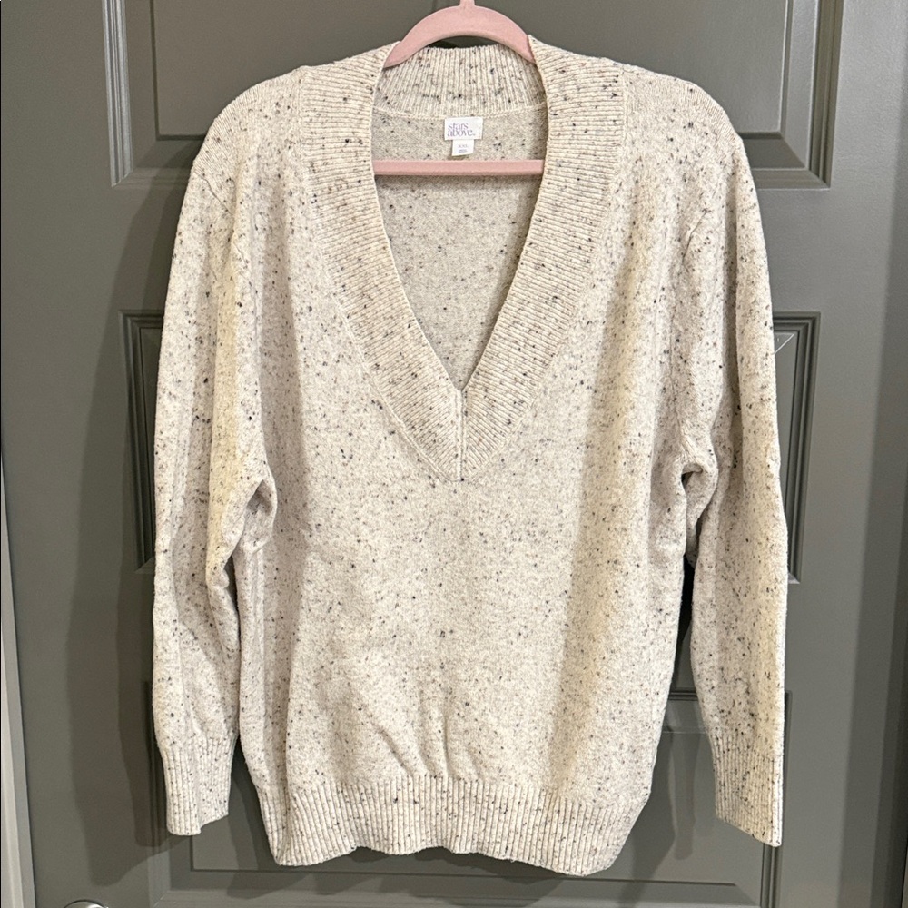 Stars Above Speckled Cream V-Neck Sweater